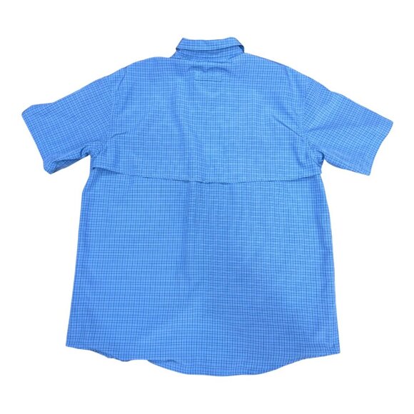 L.L.Bean Mens L Reg Blue Checkered Short Sleeve Button-Up Shirt Vented Fishing - Picture 2 of 4